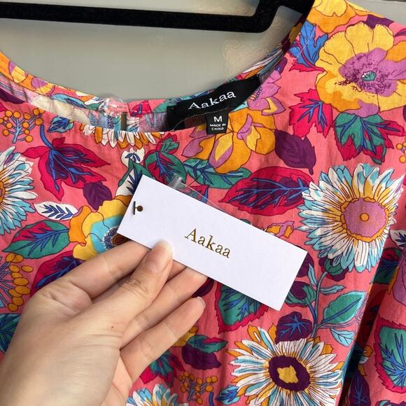 NEW Aakaa Multicolor Floral Pleated Mini Sun Dress Size M - Picture 7 of 8